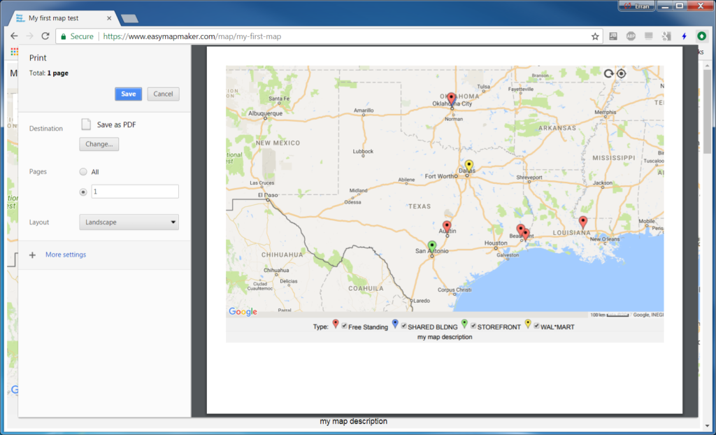 Use a web browser to print a custom google map