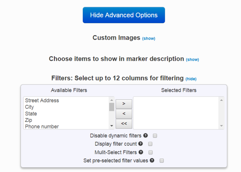 Create a map with custom filters to view the combination of excel and map